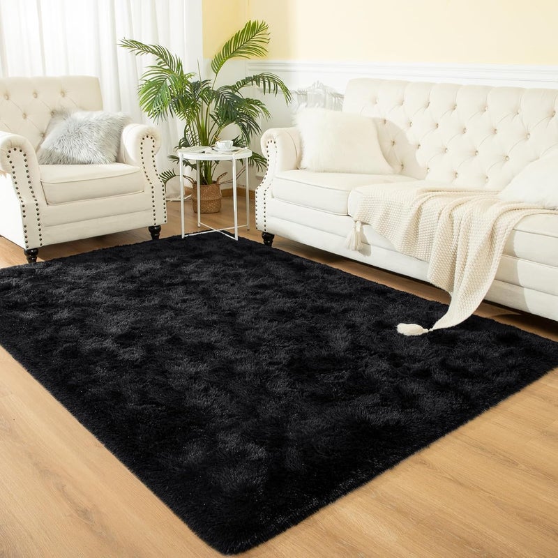 Softlife Area Rug for Living Room, Fluffy Shag Plush 5.3x7.6 Black Rugs for Bedroom Girls, Shaggy Soft Fuzzy Kids Large Carpet for Dorm Bedside Ultra Cozy Non-Slip Indoor Decor - Image 2